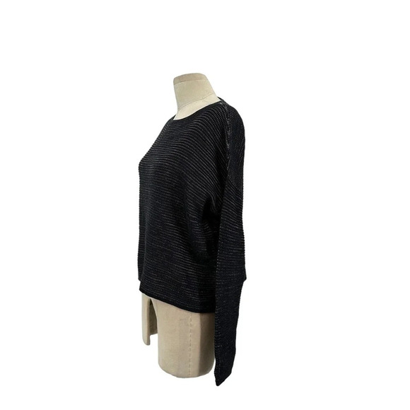 Eileen Fisher Silk Linen‎ Organic Cotton Sweater Black Stitched Medium Petite - Picture 5 of 9